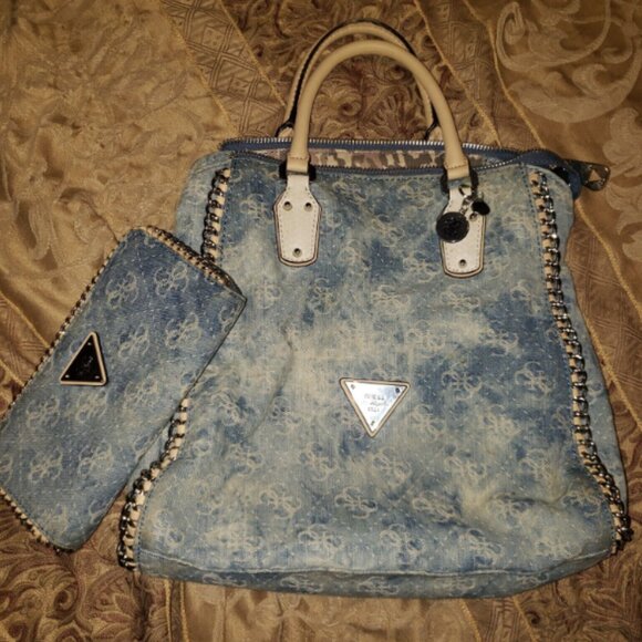 GUC - Blue Denim Guess Handbag + Matching Wallet - Picture 13 of 15